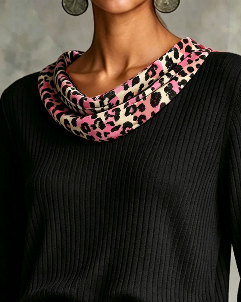 Cowl Neck Leopard Print Relaxed Panel Blouse