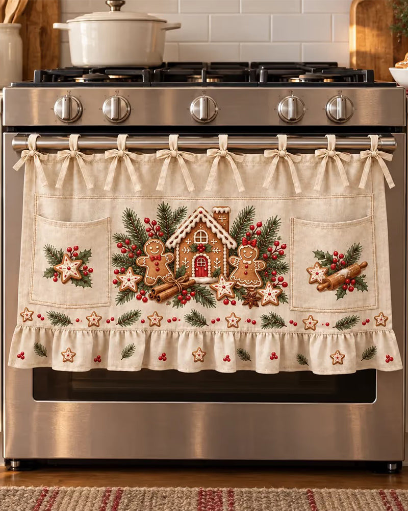 🎄 Christmas Kitchen Tie-On Skirt | Festive Holiday Designs with Pockets & Ruffled Trim ✨