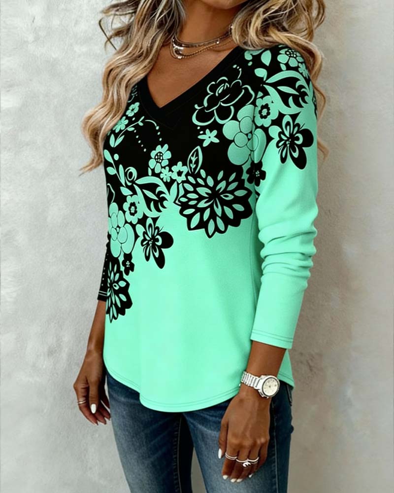 V-Neck Placement Print Top