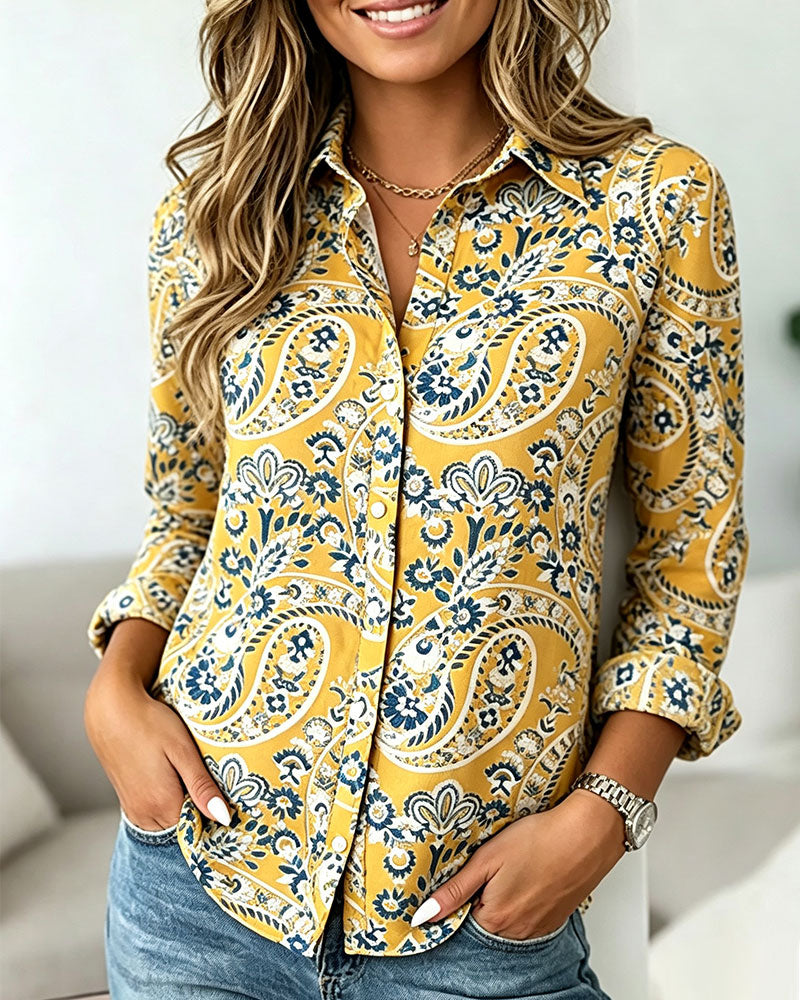 Lapel Paisley Long Sleeve Shirt