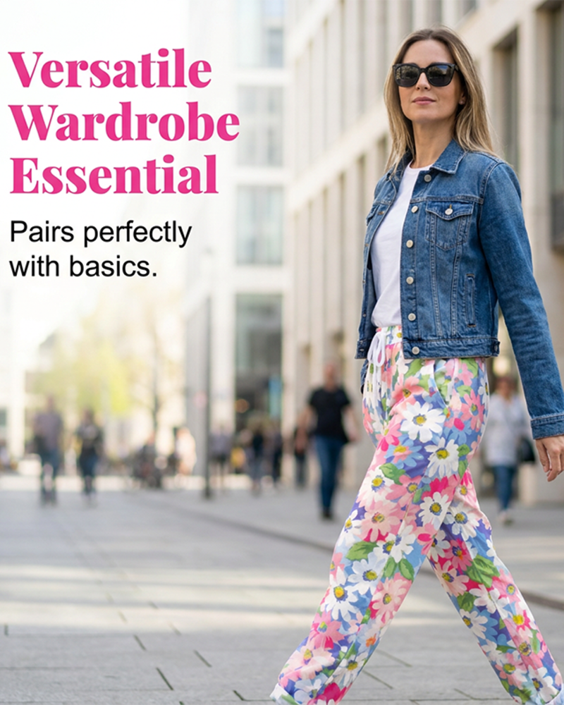 Printed Color Block Casual Pants