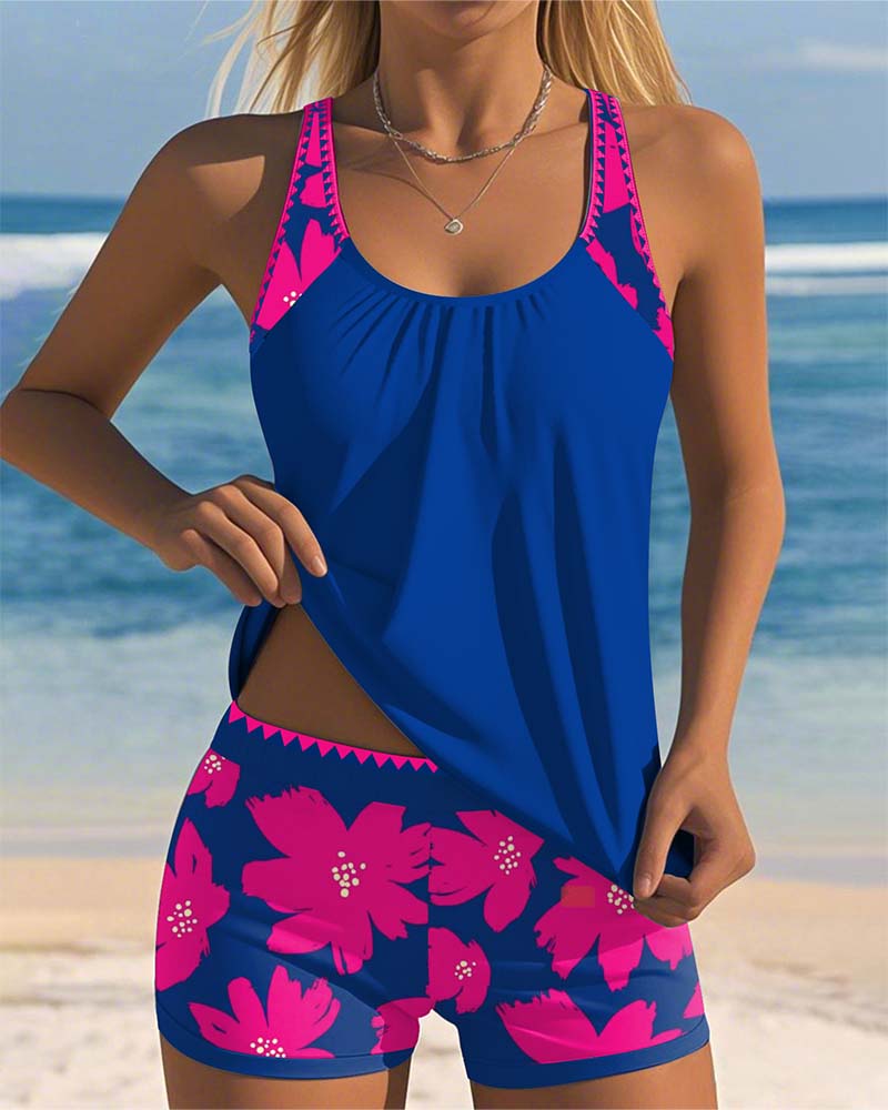 Aumora U-Neck Sleeveless Printed Boxer Tankini