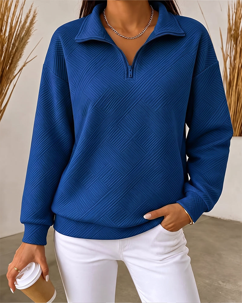 Solid Color Half-Zip Lapel Sweatshirt