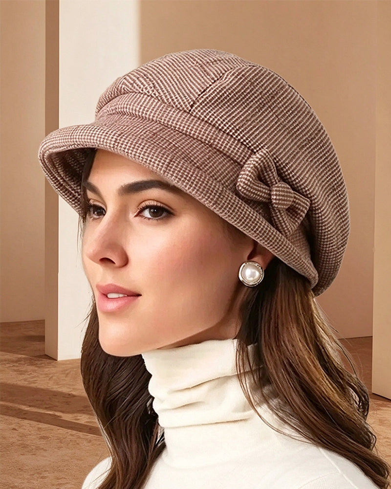 Women's Elegant Plaid Pattern Bow Decor Beret