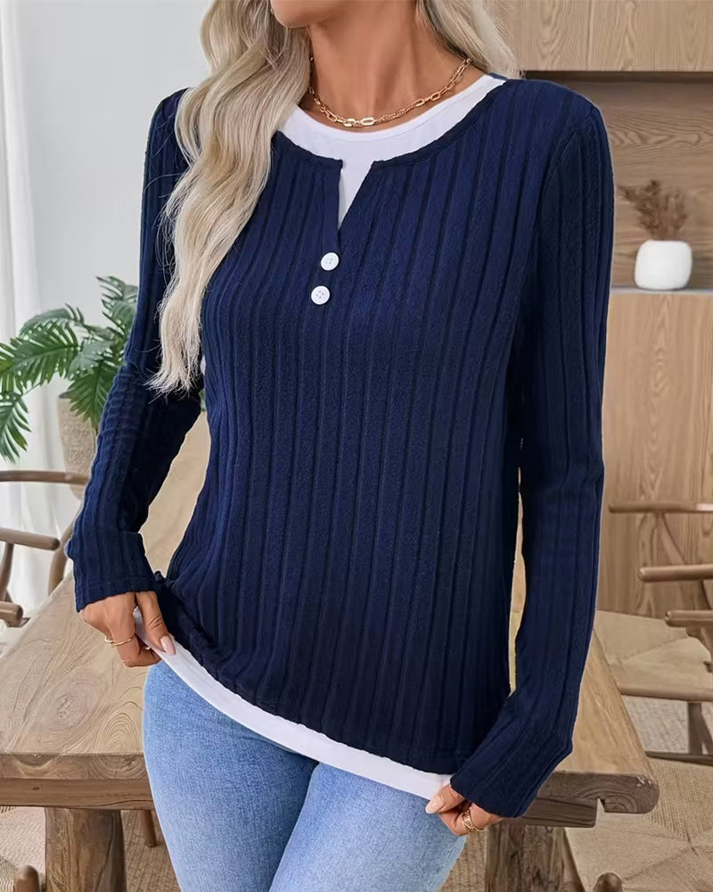 Fake Two-Piece Ribbed Brushed Top