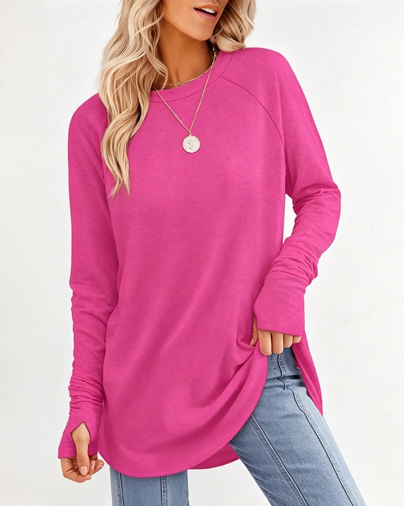 Relaxed Crew Neck Raglan Long Sleeve Top