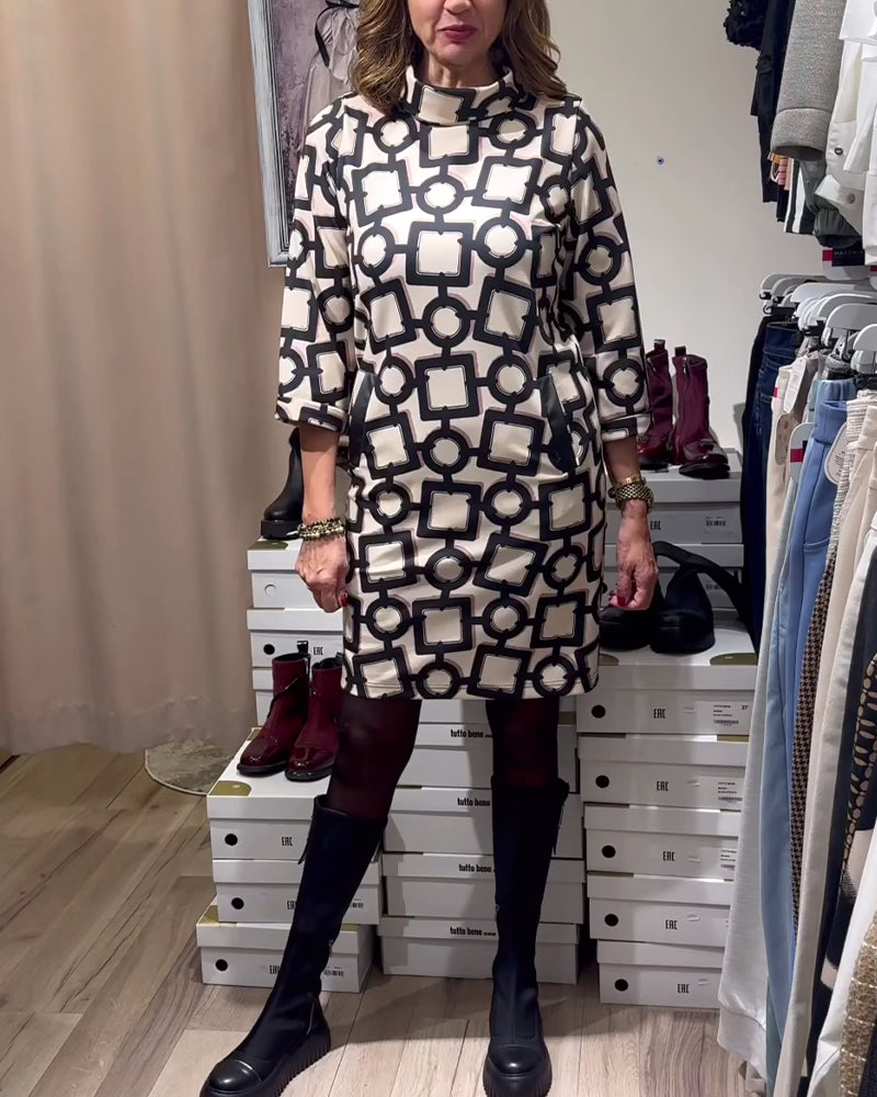 Casual Pocket Geometric Print Dress