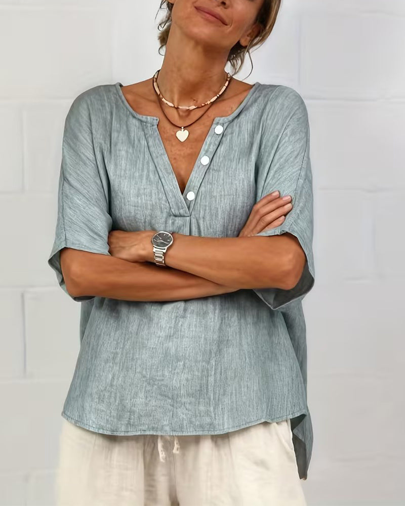 Loose-Fitting Solid Color Short-Sleeved Top