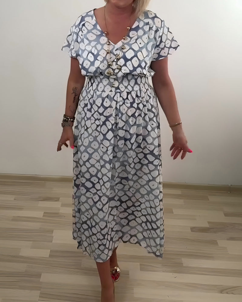 Elegant Sophisticated Geometric Print Slit Dress
