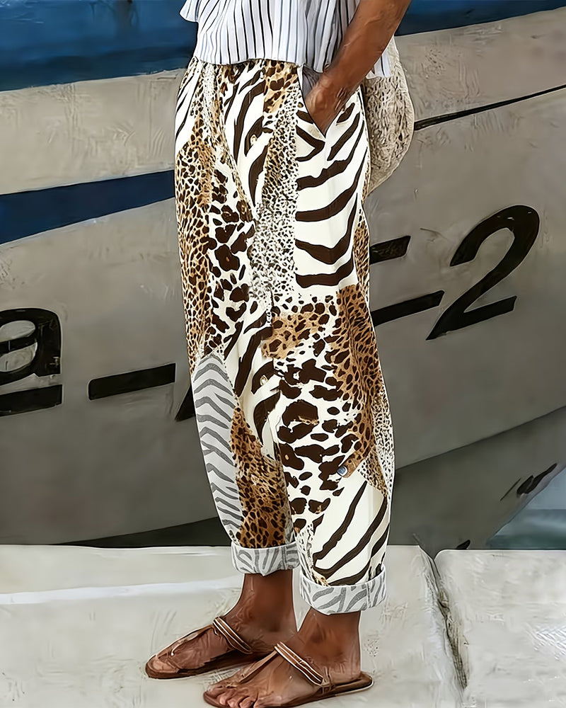 Leopard and Zebra Print Casual Long Pants