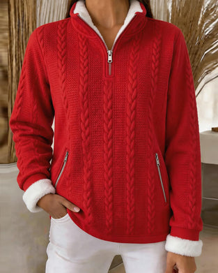 Cable Knit Fleece-Lined Half Zip Sweatshirt
