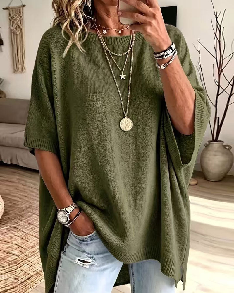 Loose Round Neck Solid Color Pullover