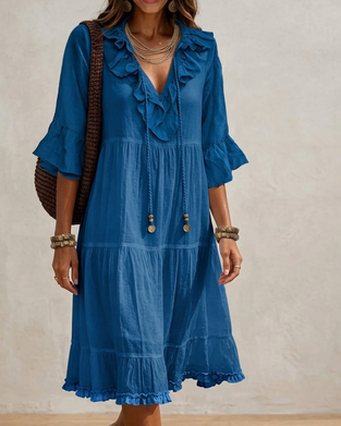 Ruffled V-Neck Strappy Dress