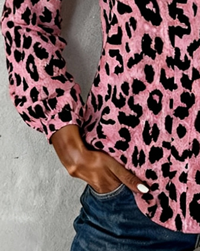 V-Neck Leopard Print Fashion Blouse