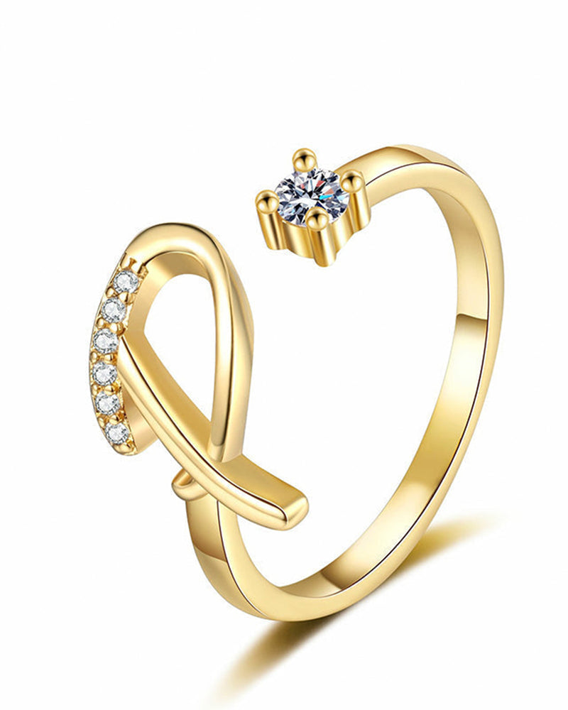 Adjustable Sparkling Initial Ring For Women