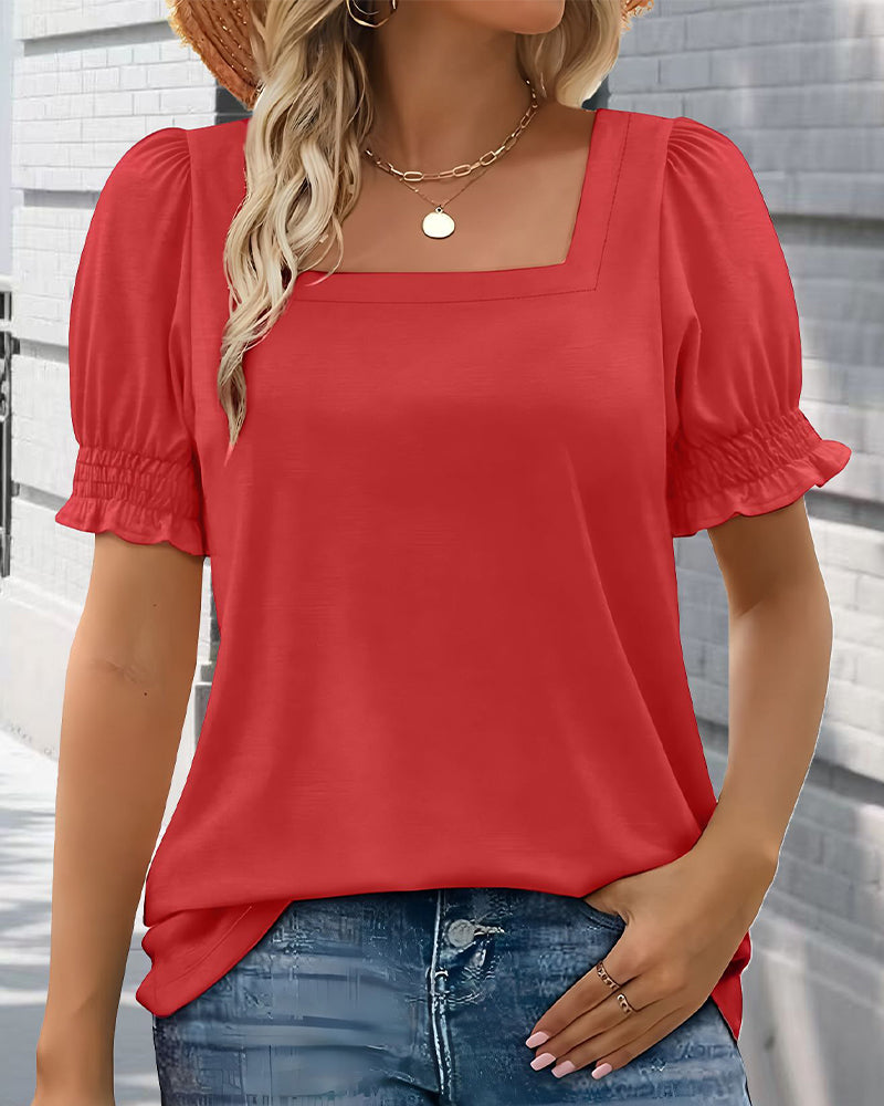 Solid Color Puff Sleeve T-Shirt