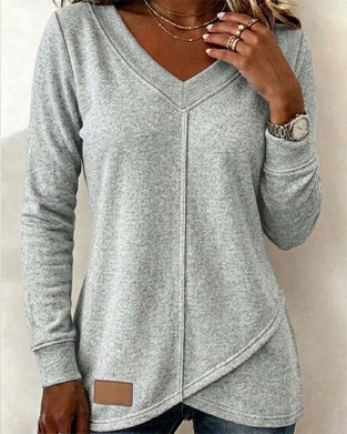 V-Neck Long-Sleeve Cross Asymmetric Sweatshirt