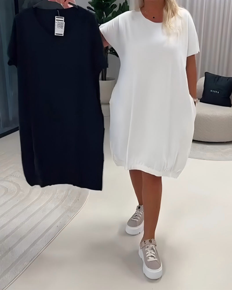 Short Sleeve Round Neck Loose-Fit Dress