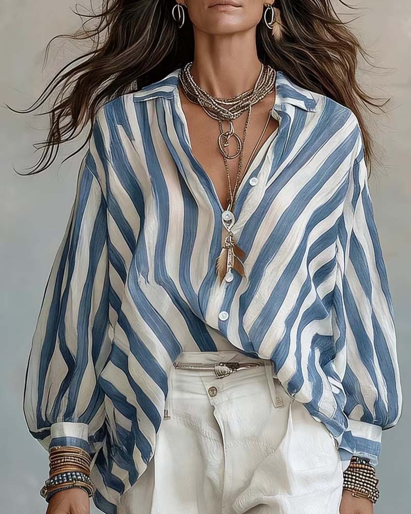 Watercolor Stripe Loose Blouse