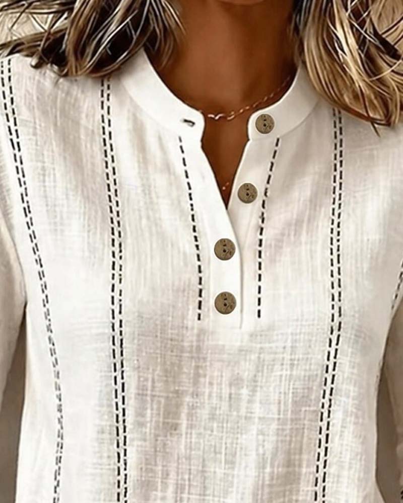 Elbow-Length Sleeve Half-Button Line Blouse