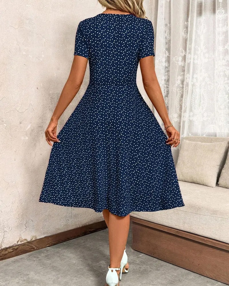 V-Neck Printed Short-Sleeved Dress