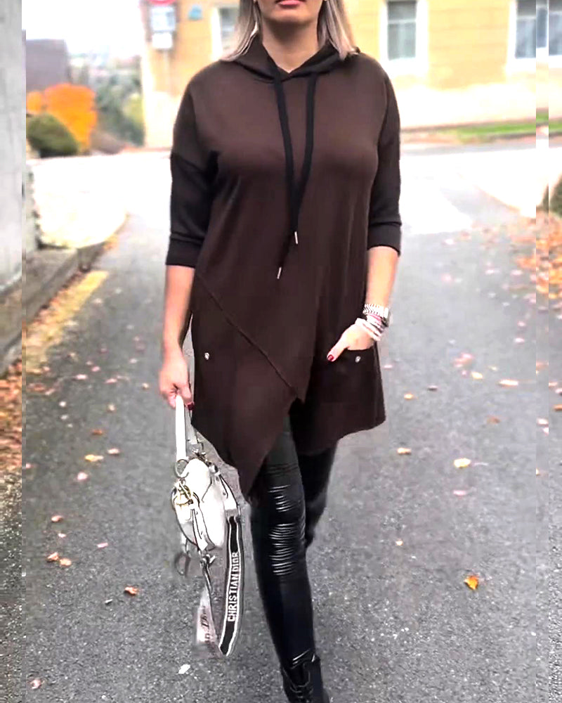 Hooded Casual Slits Long Sleeve Hoodie