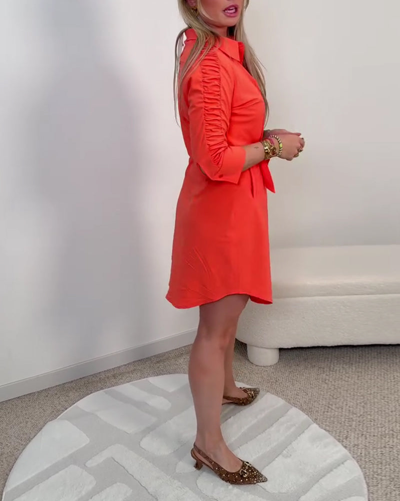 Solid Color Strappy Shirt Dress