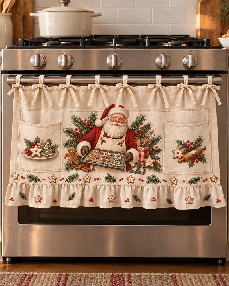 🎄 Christmas Kitchen Tie-On Skirt | Festive Holiday Designs with Pockets & Ruffled Trim ✨