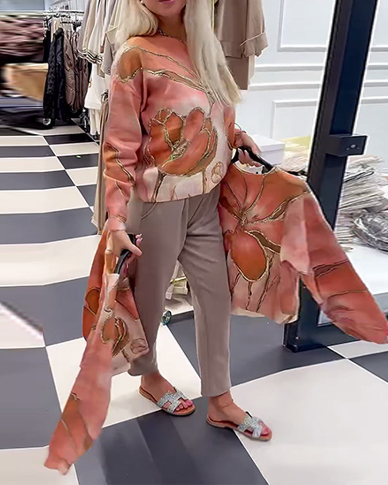 Crew Neck Printed Loose Sweater