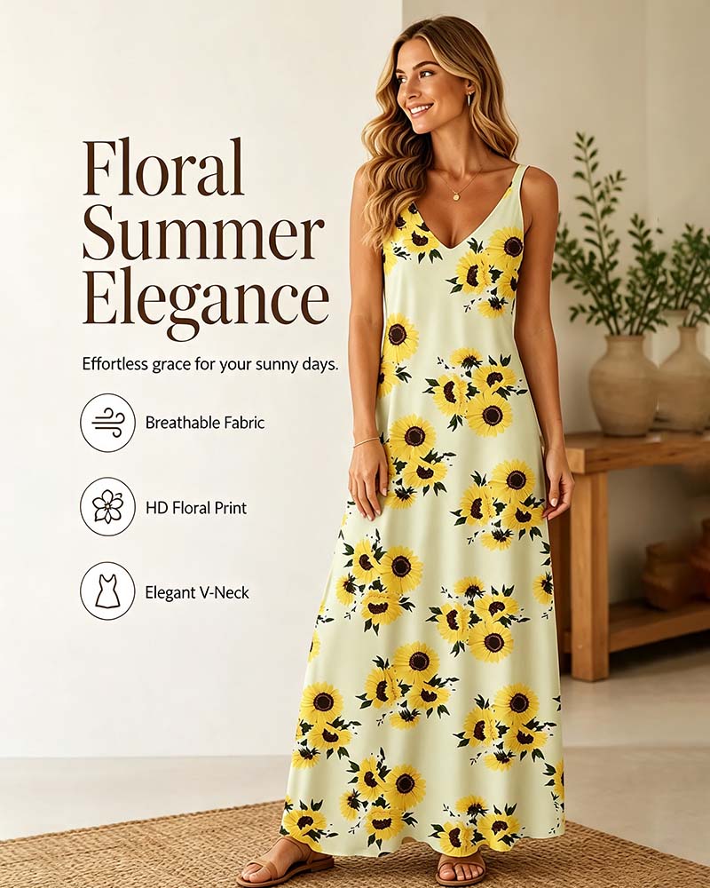 Long Print Spaghetti Strap Dress
