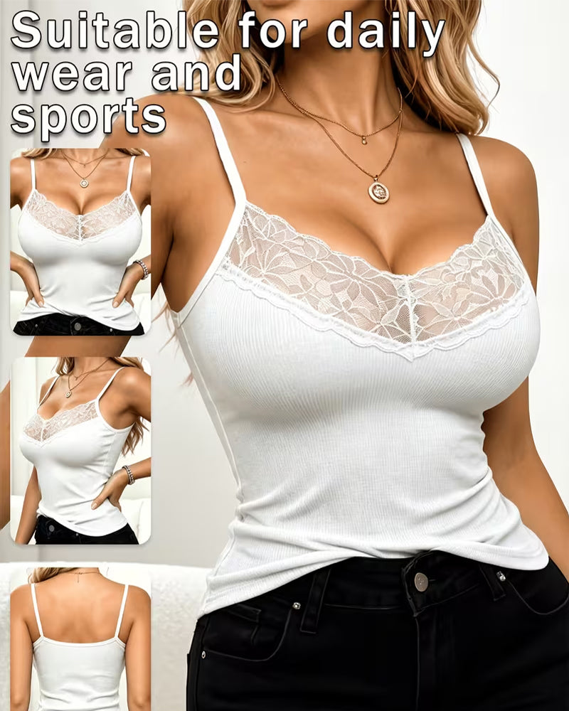 Lace Back Spaghetti Strap Tank Top