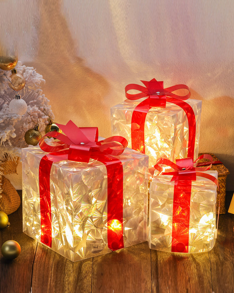Christmas Decorations In The Form Of Glowing Gift Boxes