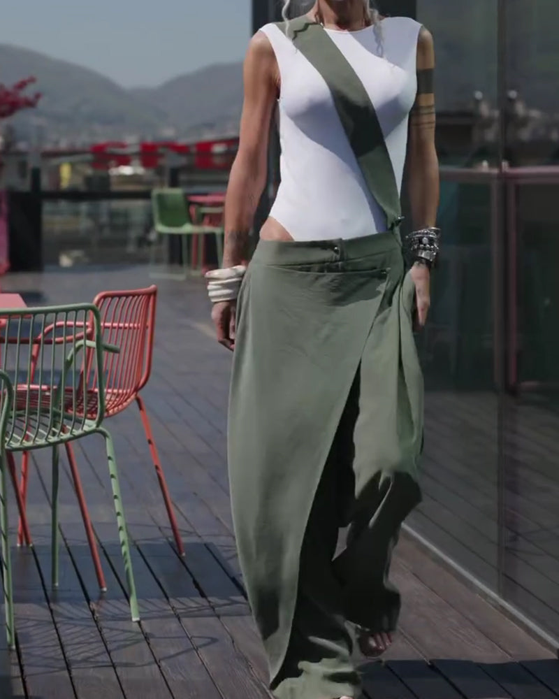 Irregular Shoulder Strap Design Jumpsuit