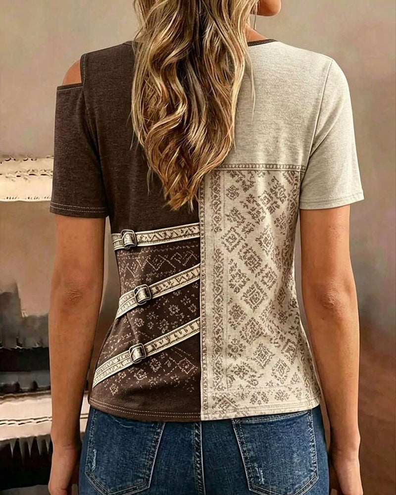 Color-Block Short Sleeve Blouse