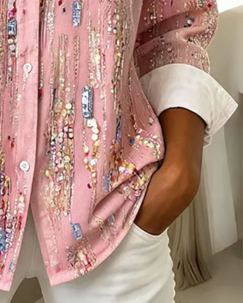 Colorful Lapel Long Sleeve Shirt
