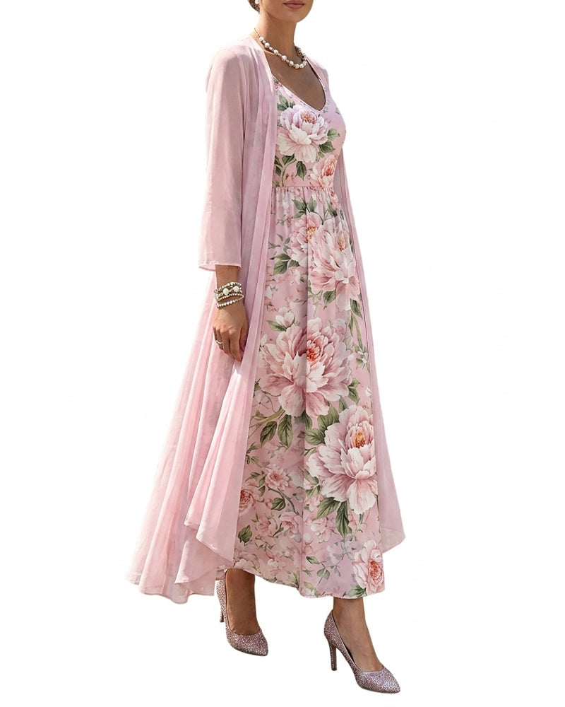Floral Print Dress Two-Piece Set