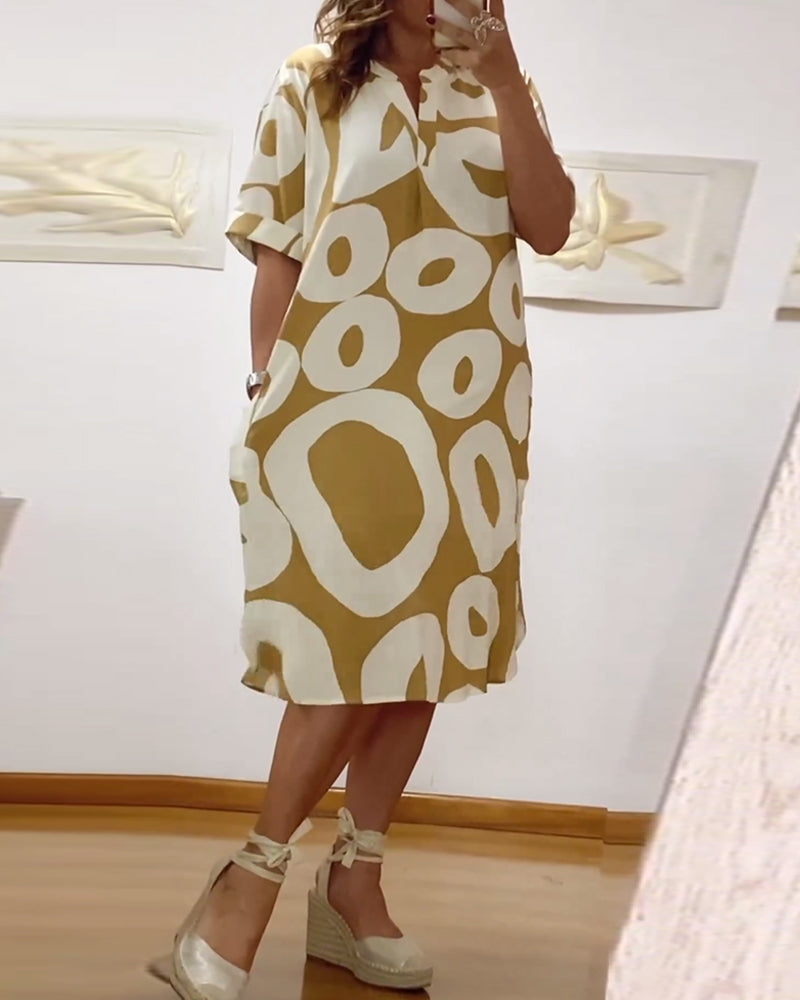 Letter print v-neck casual dress