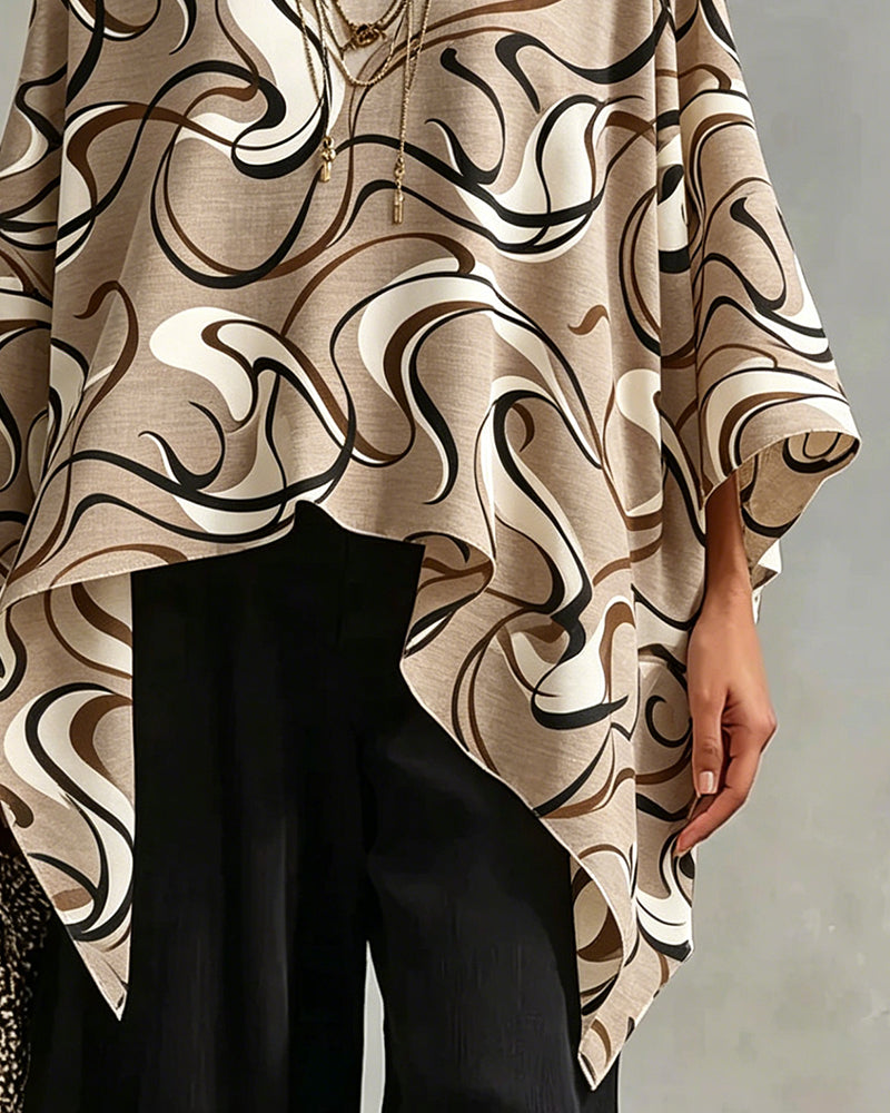 V-Neck Line Irregular Batwing Sleeve Blouse