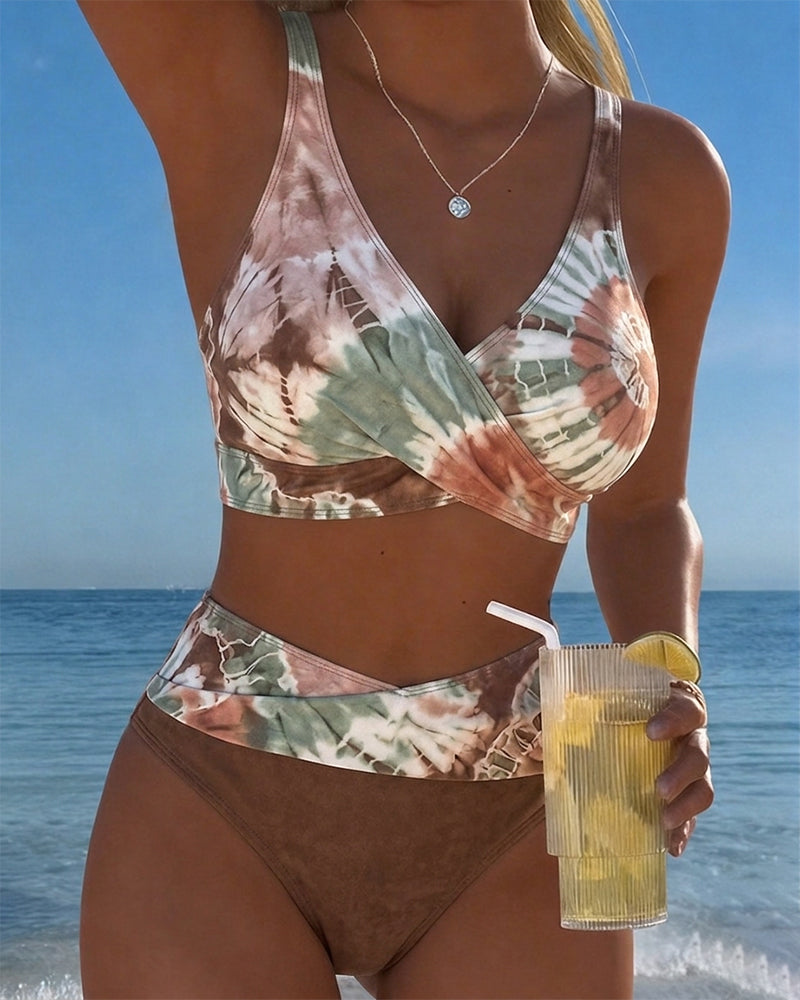 Gradient Cross-Stitched Color-Block Bikini