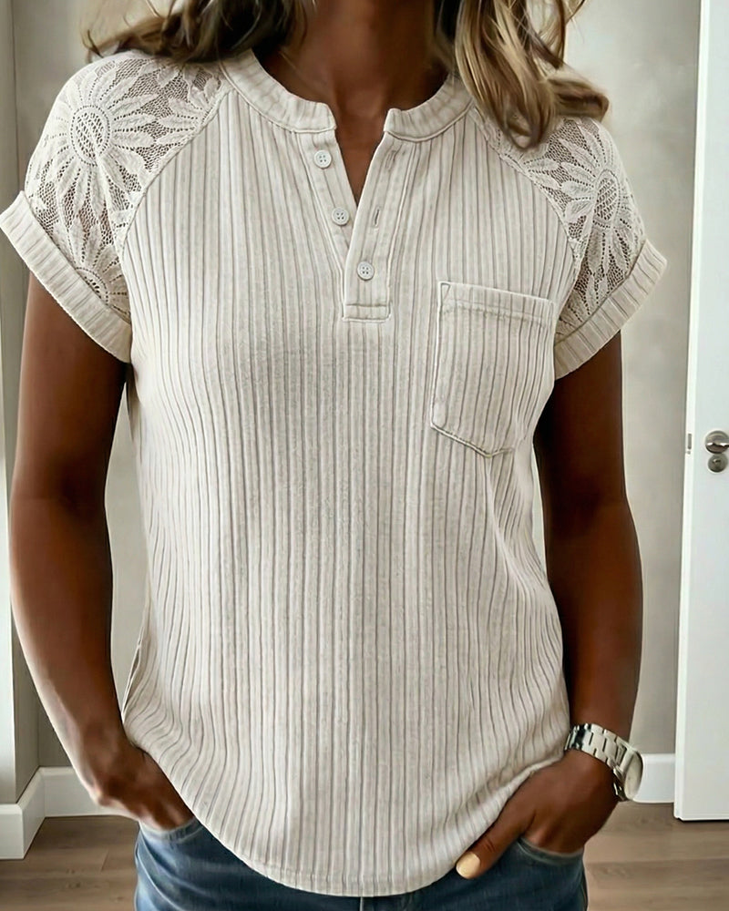 Ribbed Solid Color Short-Sleeved Top