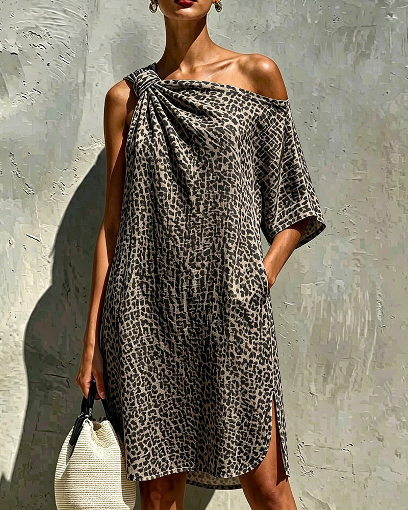 Leopard Print One-Shoulder Twist Dress