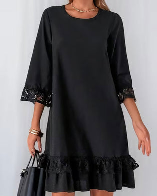 Round Neck Half Sleeve Lace Patchwork Dress