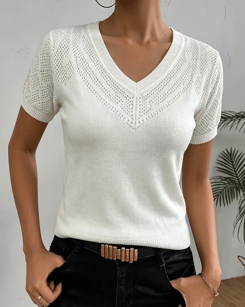 Solid Color Hollow Out V Neck Slim Fit Pullovers