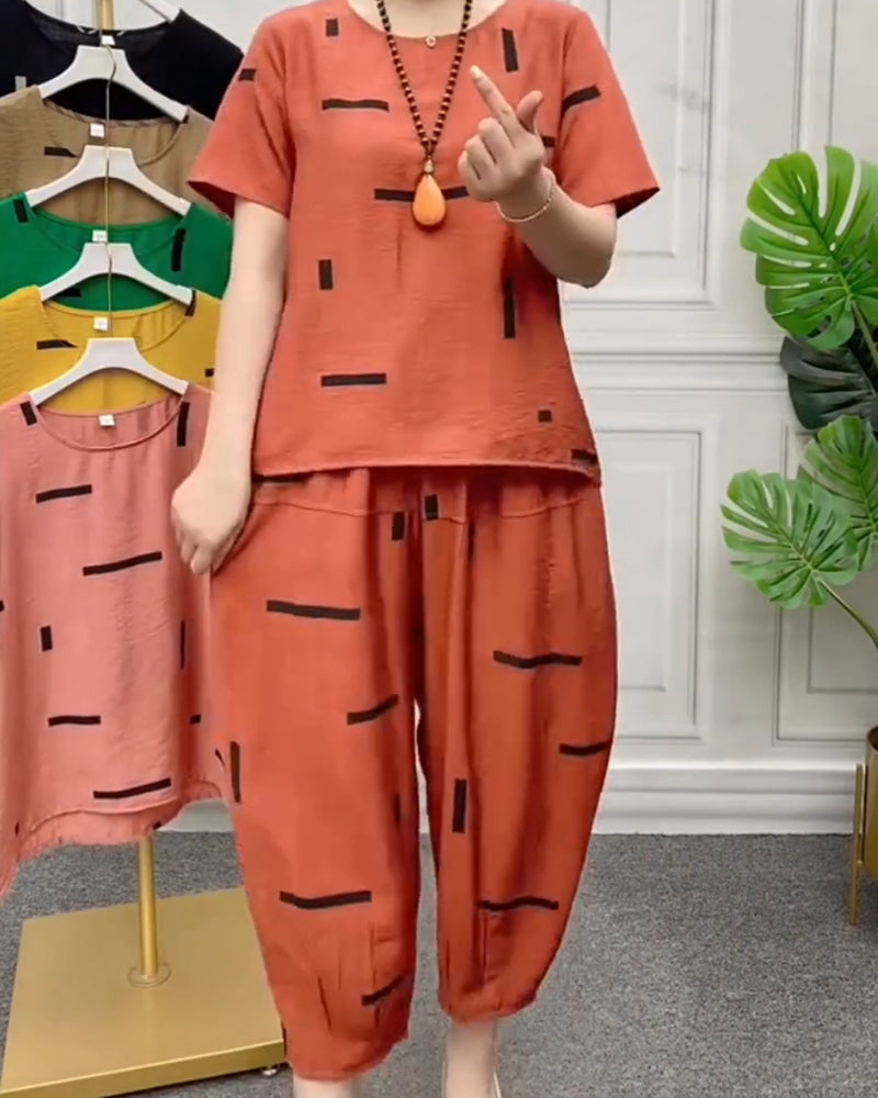 Geometric Print Casual Two-Piece Set