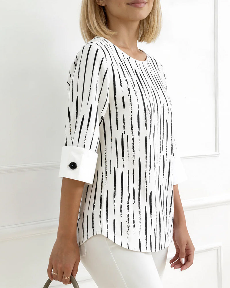 Line Print Three-Quarter Sleeve Blouse