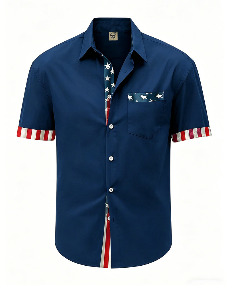Stars And Stripes Print Short Sleeve Shirt