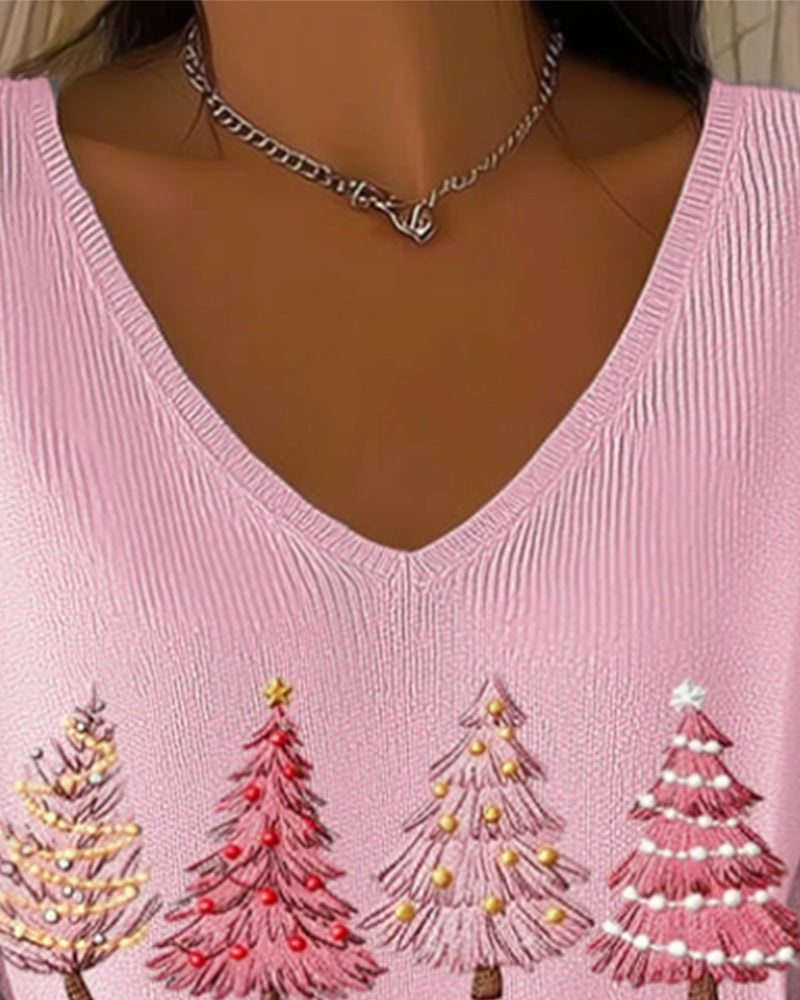 V-Neck Pullover Long-Sleeved Sweater