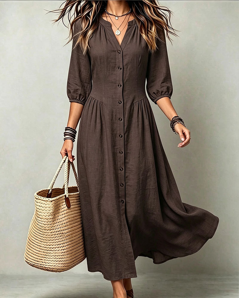 Short-Sleeve Vintage Cinched-Waist A-Line Dress