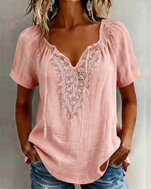 Lace Patchwork Short Sleeve Blouse