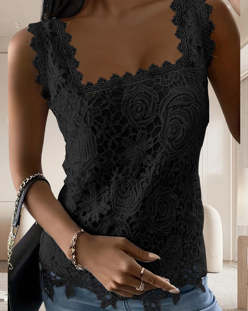 Square collar lace temperament tank top